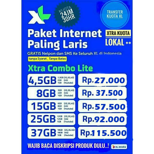 Murah Xl Injek Xtra Combo Lite 3 5gb 4 5gb 6gb 8gb 11gb 15gb 21gb 25gb 31gb 37gb Shopee Indonesia