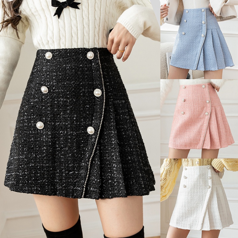 KARAKOREA 7701 Tweed Mini Skirt/Rok Mini/Rok Pendek/Rok Pesta