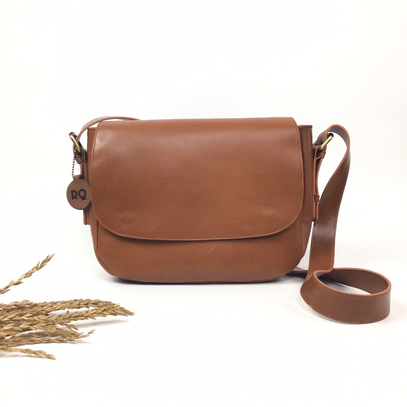 Tas Kulit Garut Klasik Full-Up Tan & Maroon