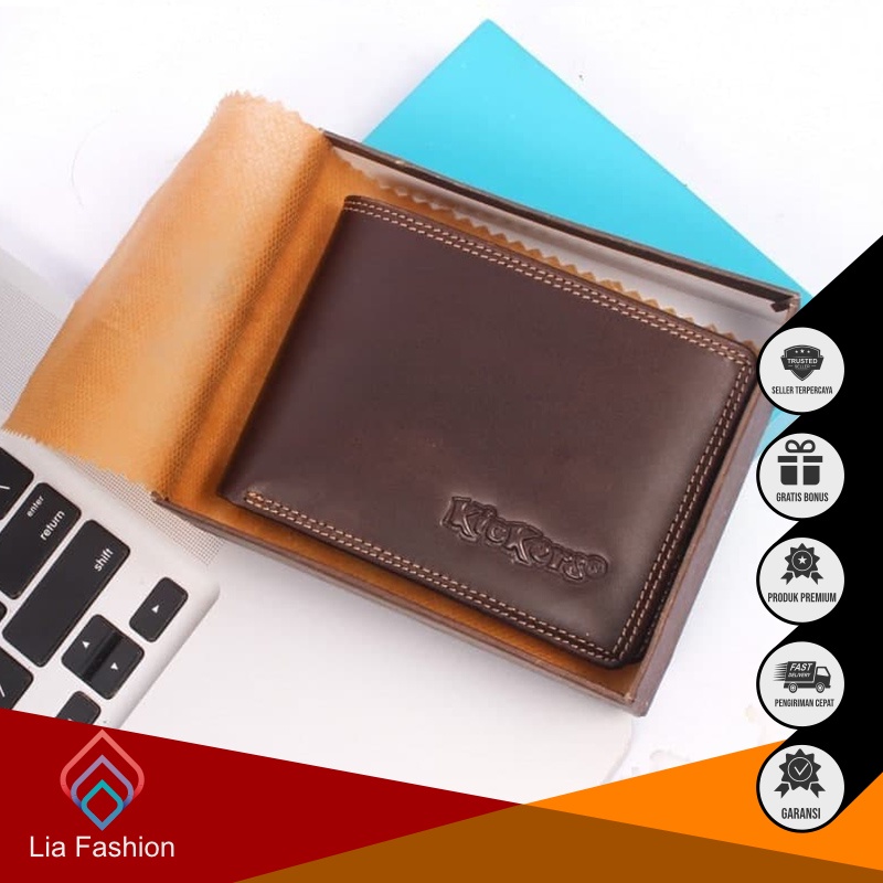LF X DUBG - Dompet Lipat Bahan Kulit Sapi Asli Kualitas Premium Unisex Pria Wanita Warna Cokelat Mod