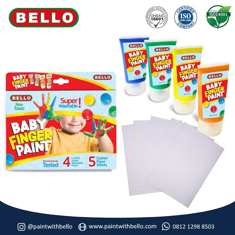 

BELLO BABY FINGER PAINT - Isi 4x60ml Super Washable Paint & 5 Kertas A3