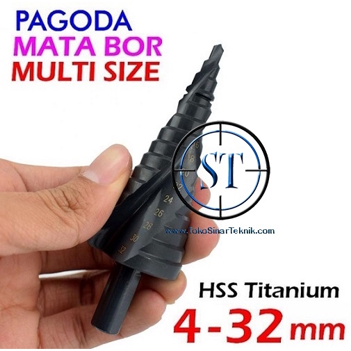 Mata Bor Pagoda HSS Spiral Step Drill Titanium Nitride Lapis Baja Tangga Nitrit Besi Black 4-32mm Kuat