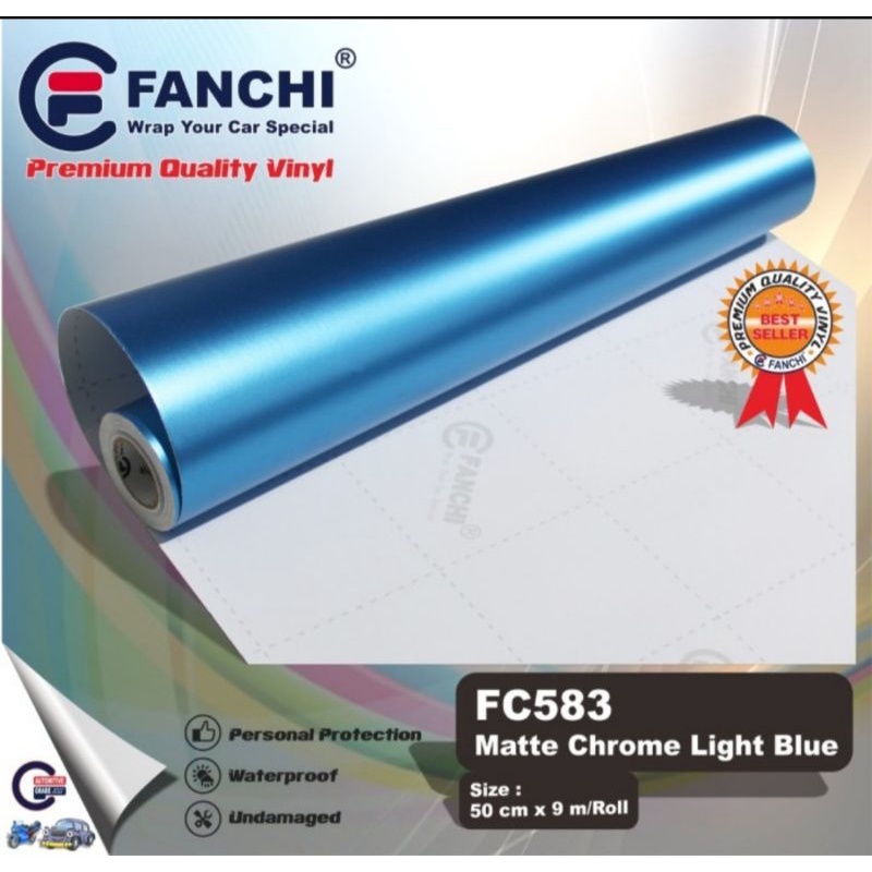 Sticker Fanchi FC583 Matt Chrome Blue Light Blue biru muda Metalik Doff Premium Wrap