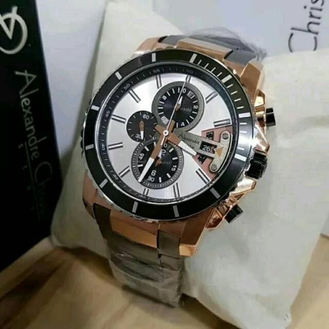 JAM TANGAN PRIA ALEXANDRE CHRISTIE RANTAI BLACK GOLD AC6455 ORIGINAL