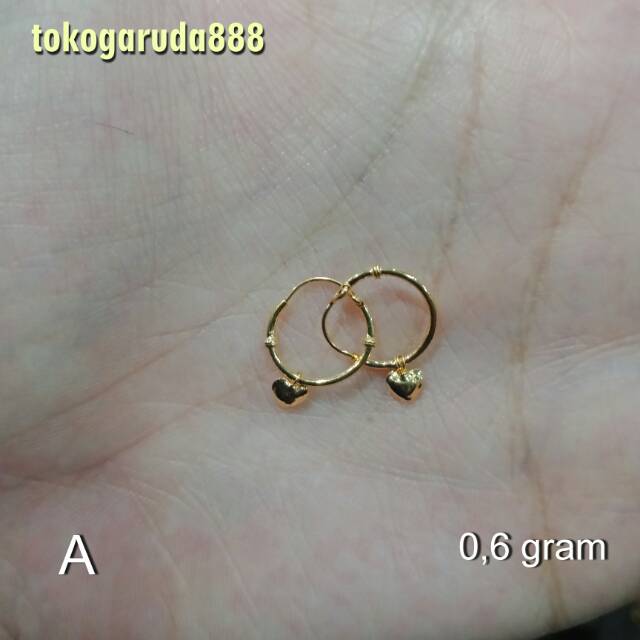 Anting giwang kadar 700 70% 22 bayi anak dewasa bulat love padat gantung ukir merica