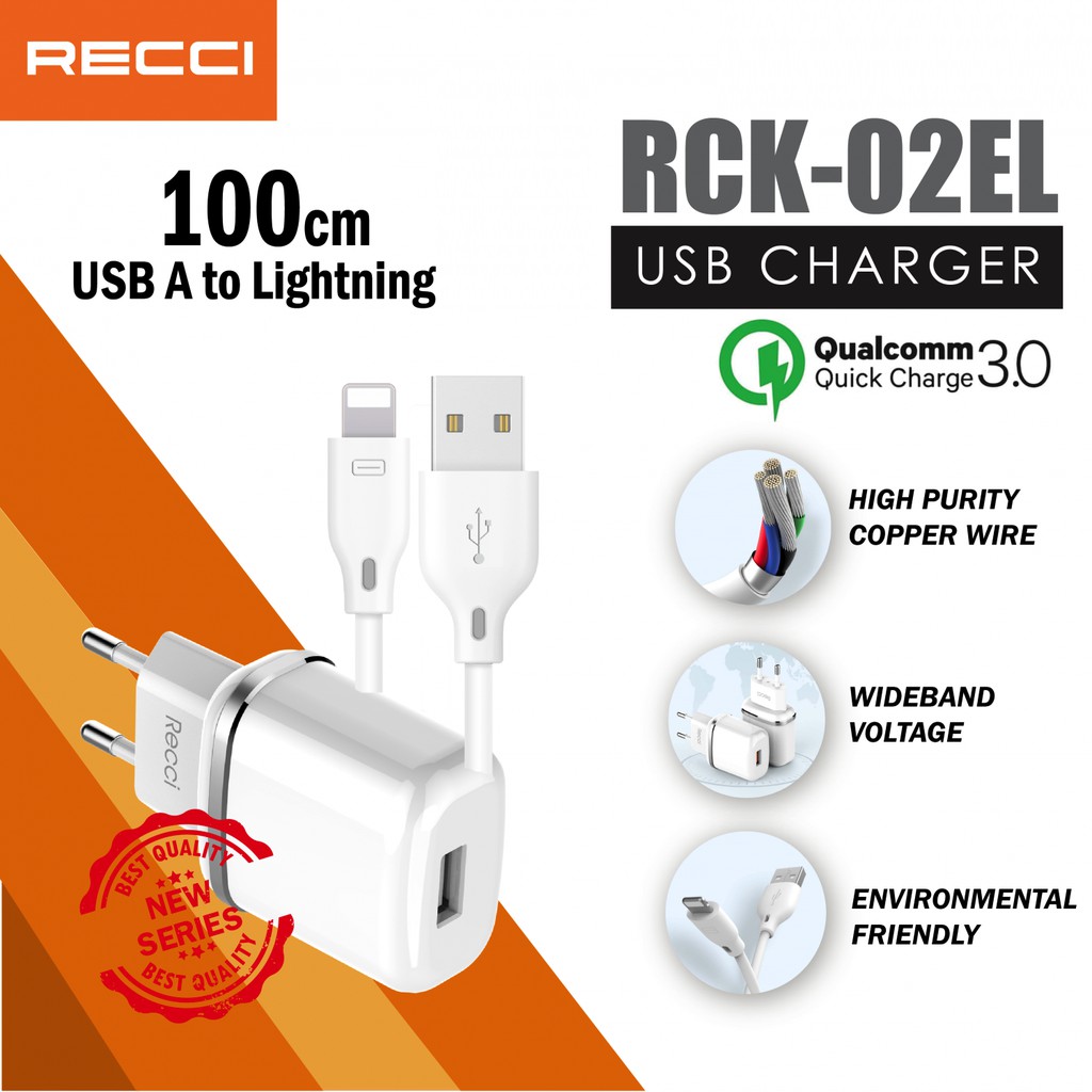 RECCI RCK-02EL Travel Charger Combo Kit Cable Lightning