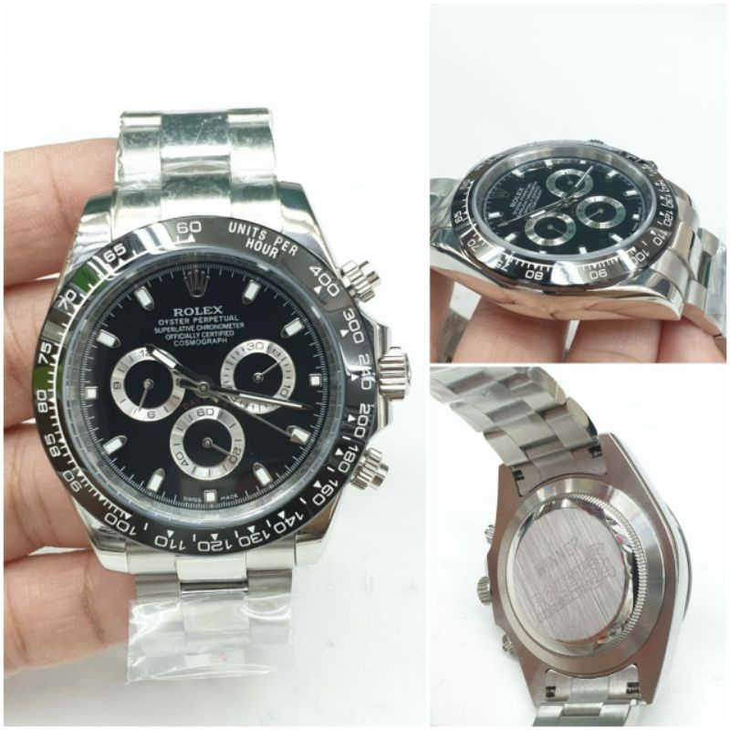Jam Tangan Rolex Daytona Oyster Perpetual Mesin Otomatis Super Premium Graden AAA - Silver Hitam