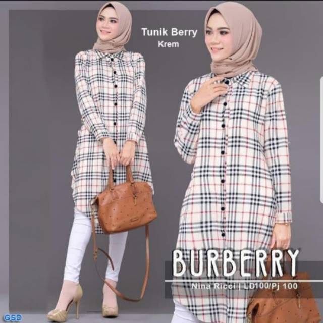 Kemeja Tunik Motif Kotak / Baju Atasan Muslim Tunik Berry