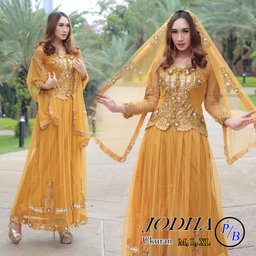 Stelan Kebaya Tulle Gold Dan Maroon Lima Pilihan