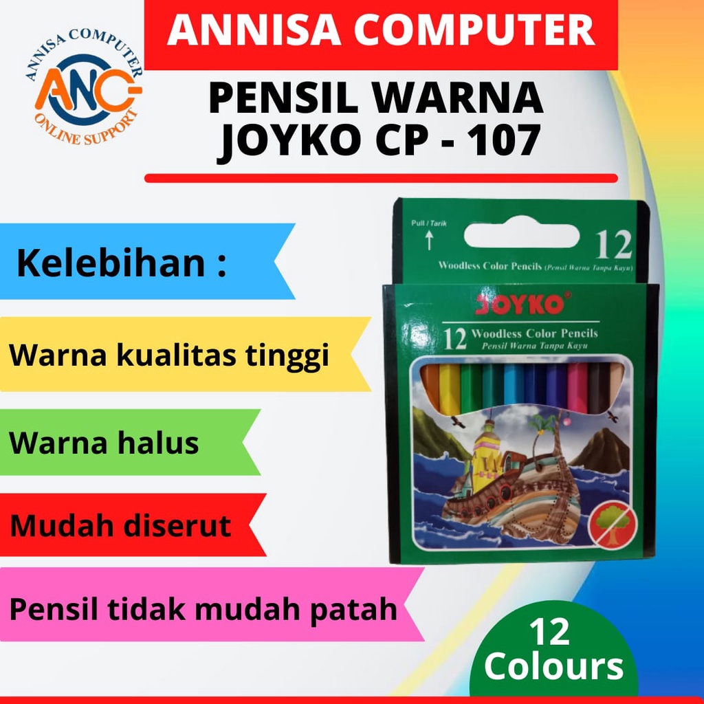 

PENSIL WARNA JOYKO 12 Colors / Pendek / Kecil CP - 107 / CP107 / MURAH