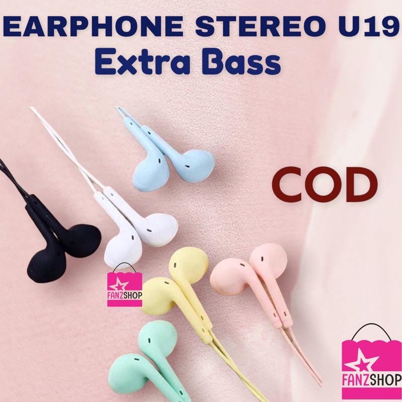 Earphone Stereo U19 Macaron Handsfree Extra Bass Earphone U 19