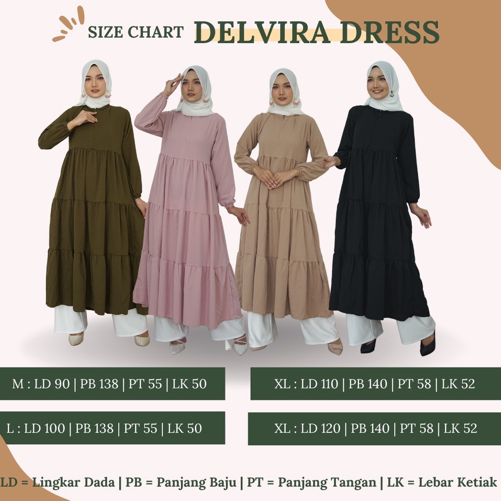 GAMIS WANITA BUSUI JUMBO Delvira Dress /Gamis Wanita Remaja Bahan Mango Creepe Terbaru Premium Adem Fit to XL / Fashion Muslim Kikinian Warna Army Mocca Hitam Dusty