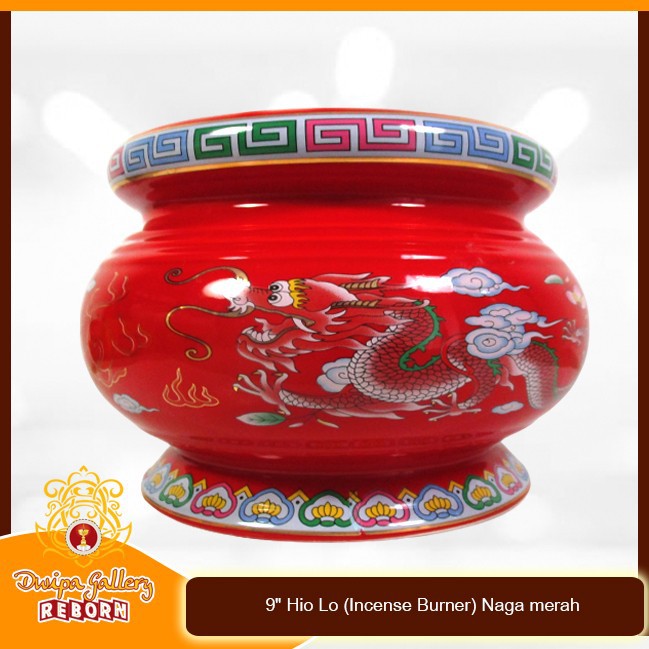 Tempat dupa Keramik 9&quot; Hio Lo (Incense Burner) Naga merah