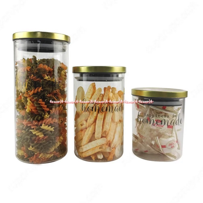 Delicia Storage Jar Set 3pcs Wadah Makan Toples Kaca Delisia Topples Tempat Kue Lebaran Cookies Kerupuk Cemilan