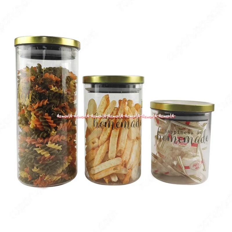 Delicia Storage Jar Set 3pcs Wadah Makan Toples Kaca Delisia Topples Tempat Kue Lebaran Cookies Kerupuk Cemilan