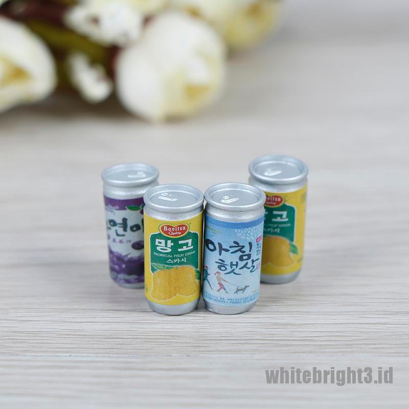 ❤White3 Warna Putih❤ 4pcs Miniatur Kaleng Minuman Skala 1: 12 Untuk Dekorasi Rumah Boneka