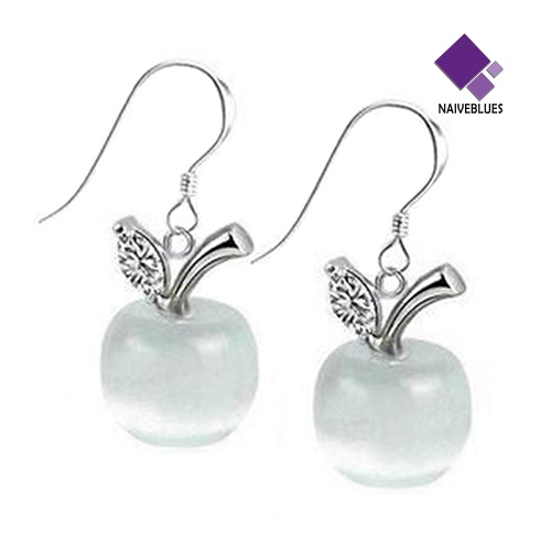 Anting Kait Gantung Bahan Sterling Silver 925 Desain Apel Hias Opal + Zircon Untuk Wanita