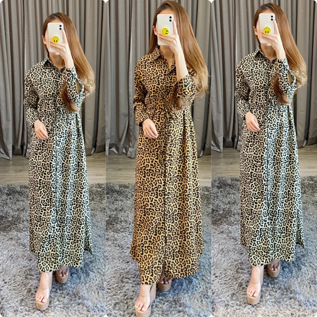 Real pic Gamis muslim / gamis casual wanita / gamis leopard / gamis macan K 011670