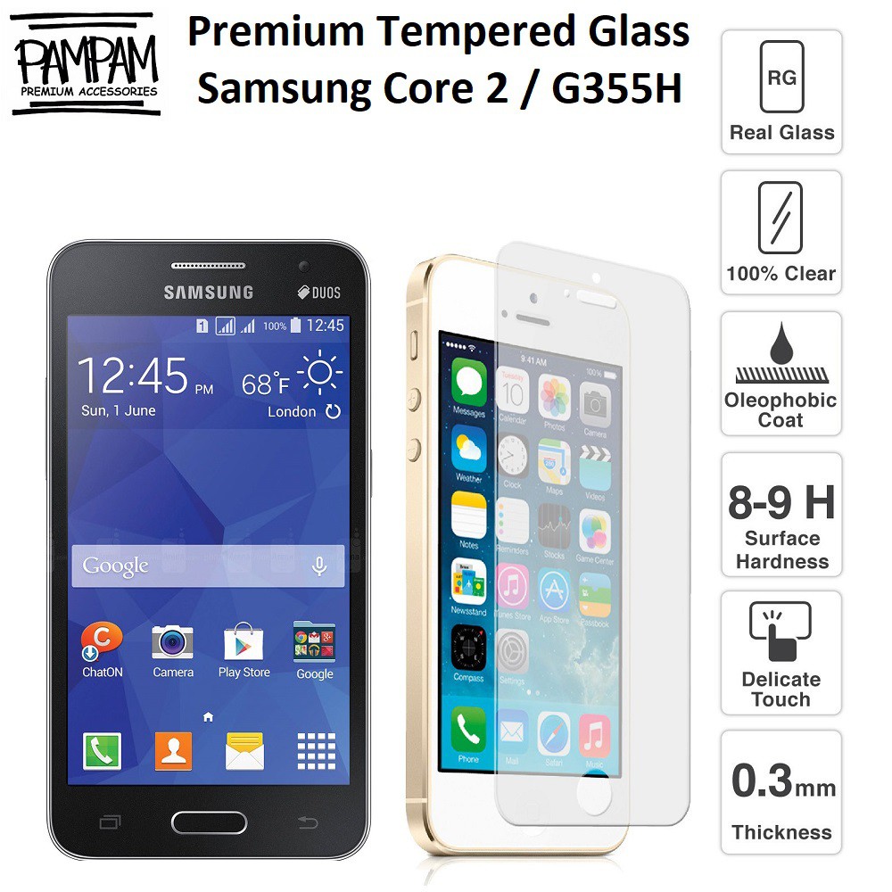 Premium Tempered Glass Samsung Galaxy Core 2 G355 G355H 9H Anti Gores Layar Screen Guard Protector