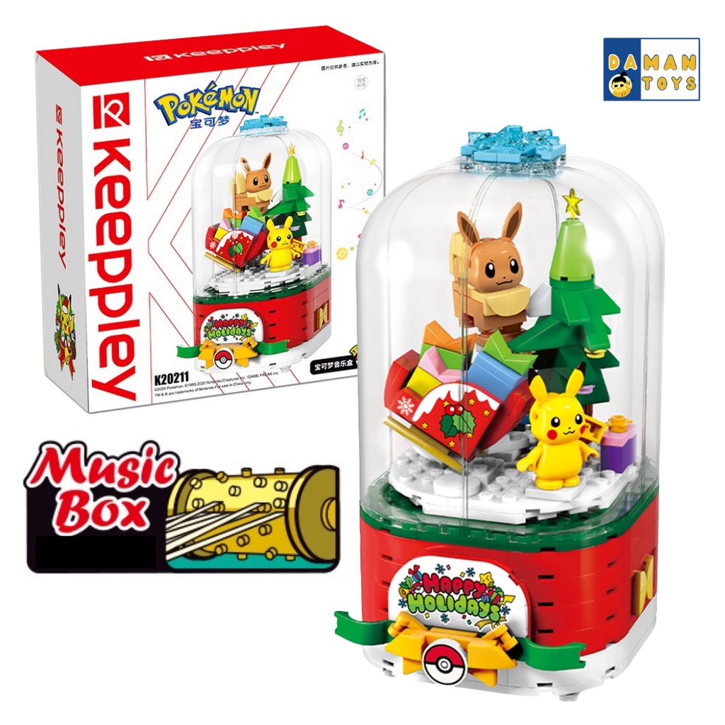 Mainan Kado Natal Anak Musik Box Pokemon Pikachu Christmas Edition Musical Keeppley Bricks Glass Ball