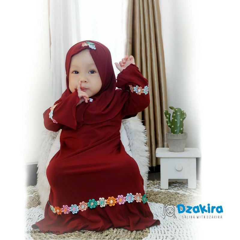 Gamis Bayi Perempuan Newborn 0-18 bulan Baju Muslim Anak Free Jilbab Pakaian Anak Perempuan