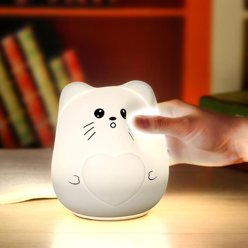 Lampu Tidur silikon kucing anjing babi pikachu LED animal Silicone Rechargeable Squishy Night Lamp - lampu meja kamar tidur 7 warna