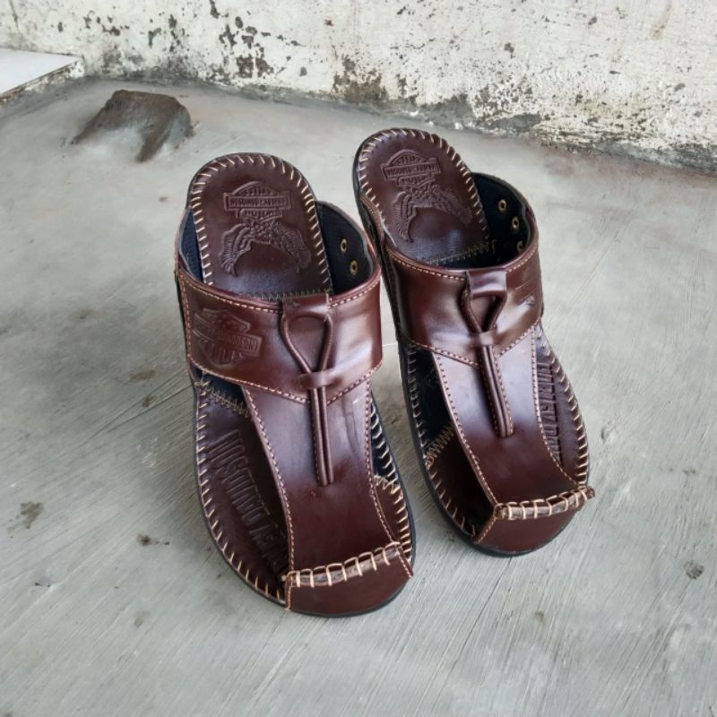 sandal Harley kulit asli pria japit jempol hr 10