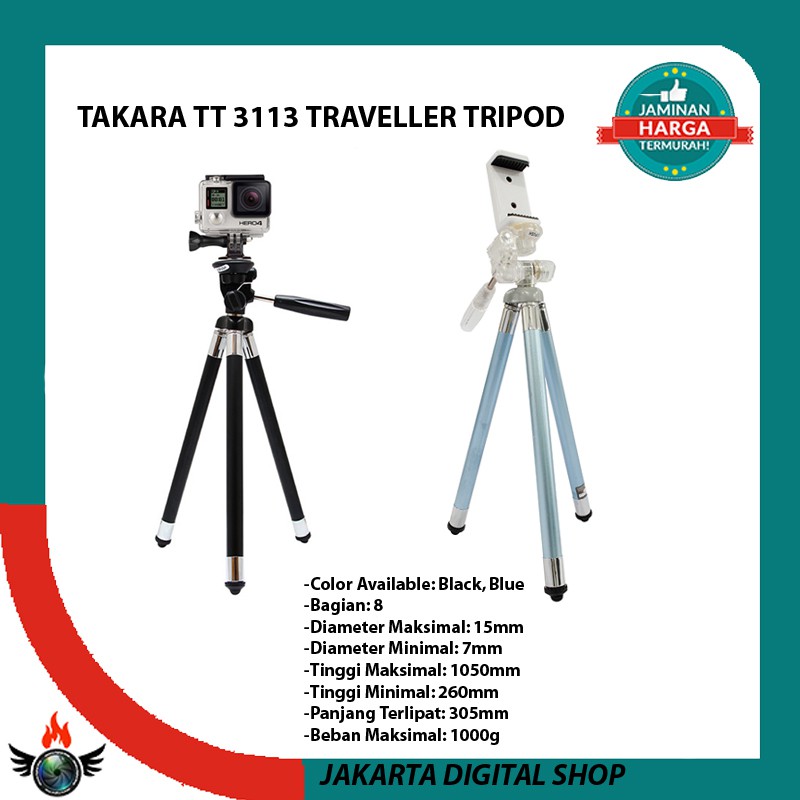 Tripod hp dan kamera Takara TT-3113 Blue Tripod Traveller for Camera A