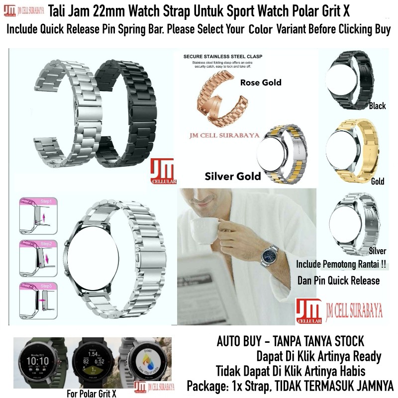 Tali Jam 22mm Watch Strap Polar Grit X / Pro / Titan - Stainless Steel Full Metal