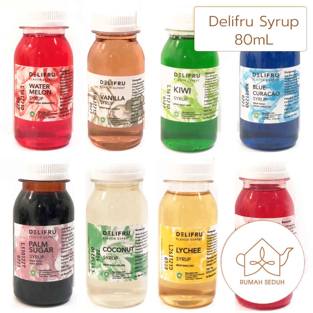 

80mL Sirup Delifru Semua Rasa - Delifru Syrup Mini Trial Size - Hazelnut, Caramel, Vanila, Sakura, Cotton Candy, Calamansi