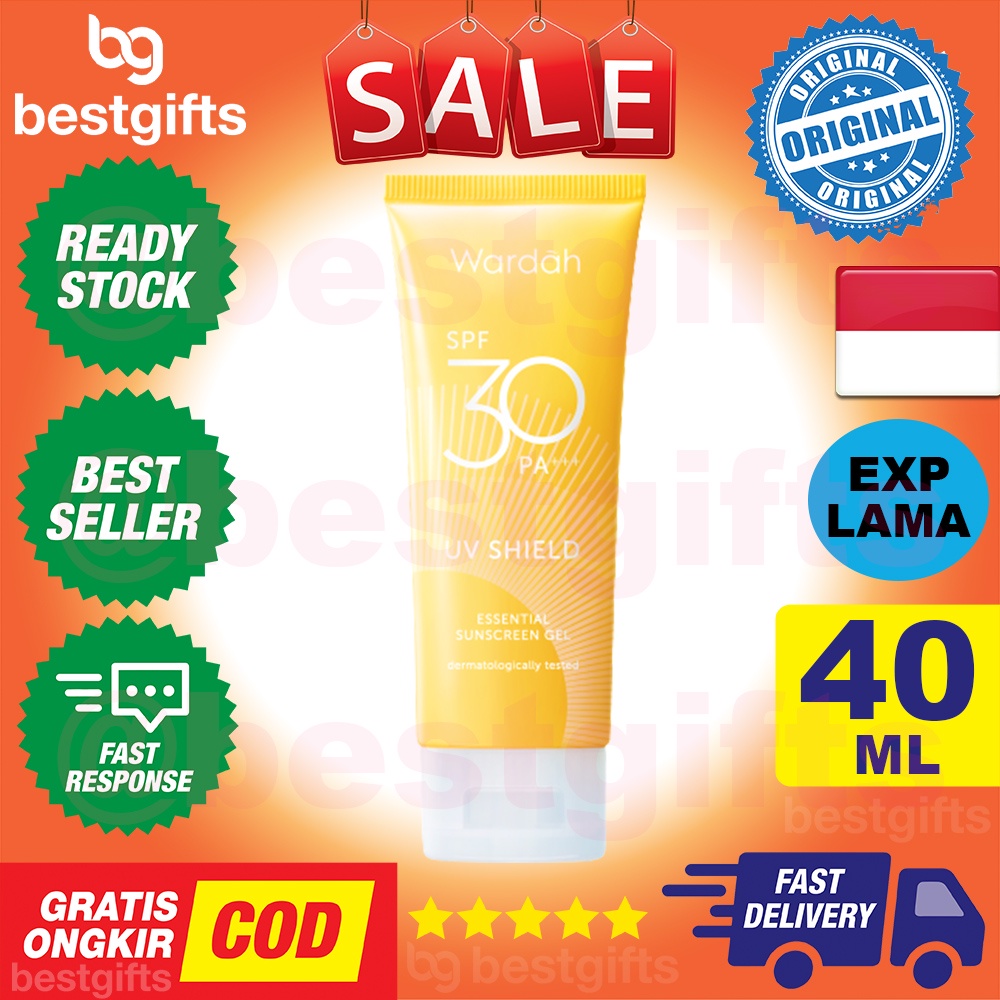 WARDAH UV SHIELD SPF 30 ESSENTIAL SUNSCREEN GEL SUNBLOCK MUKA SUN SCREEN BLOCK TAN KULIT WAJAH 40 ML