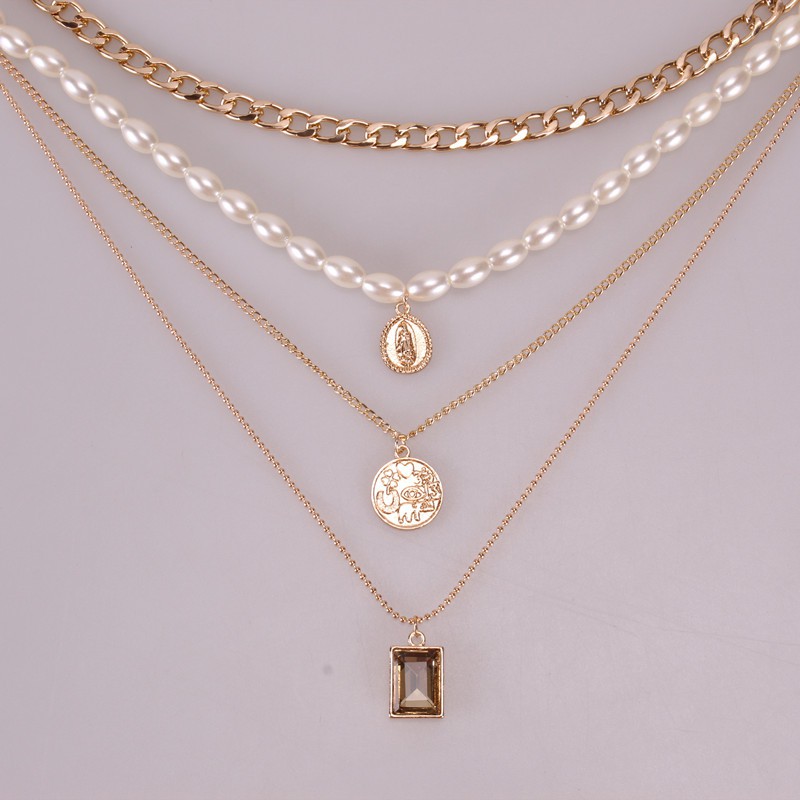 CH-18 set 4 pcs kalung mutiara wanita rantai gold silver emas korea jepang japan import