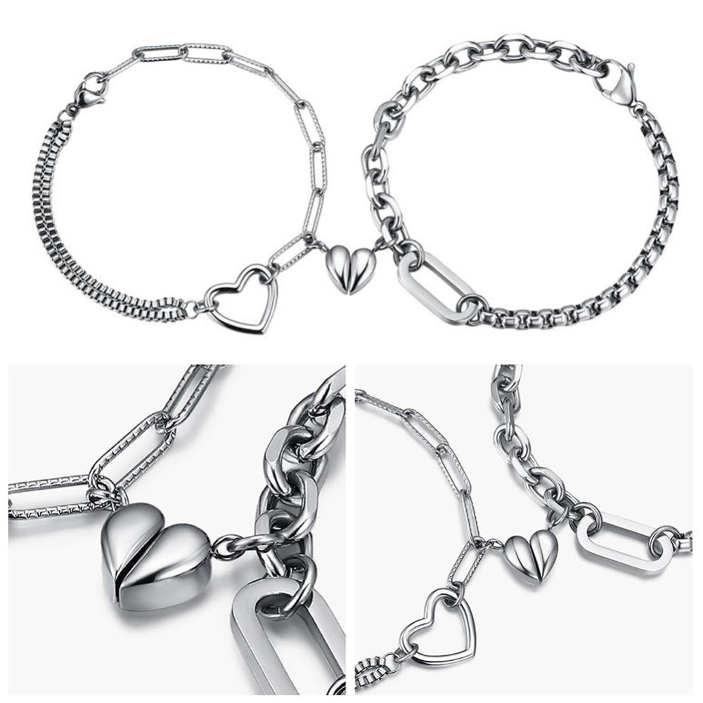 Timekey Gelang Tangan Rantai Stainless Steel Magnetik Aksen Hati Untuk Pasanganpriawanita F6R4