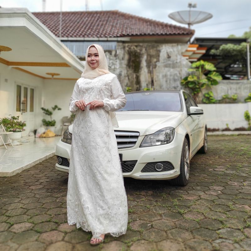 Gamis Putih Brukat Tile Premium