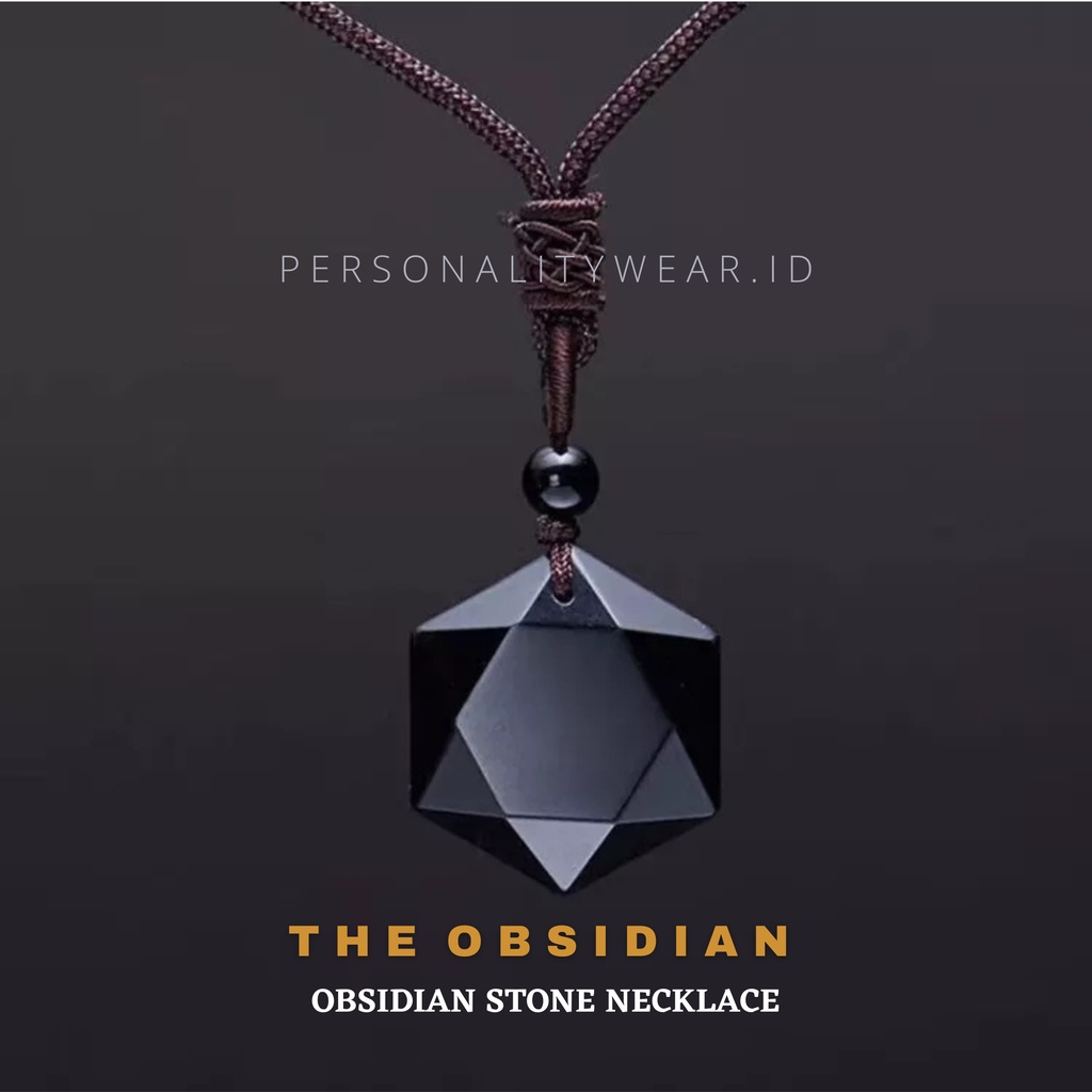 Kalung Tali Hitam Pria Wanita Cowok Cewek Kece Keren Kekinian batu Kristal Obsidian