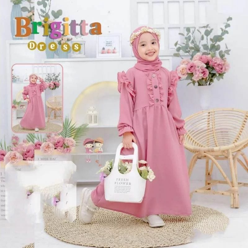 Brigitta Kids Dress Anak Perempuan Usia 6 Sampai 8 Tahun Pakaian Anak Perempuan Baju Anak Cewek Matt Crinkle