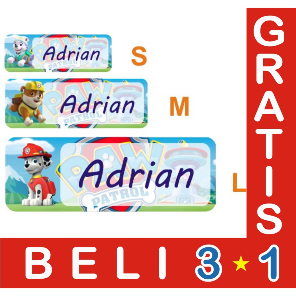 

STIKER LABEL NAMA WATERPROOF BASIC PAW PATROL