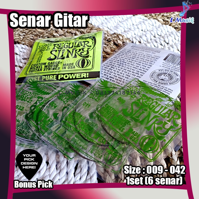 SENAR GITAR ERNIEBALL ELEKTRIK REGULAR SLINKY HIJAU 1 SET UKURAN 009-042 (LOKAL PREMIUM) - ERNIE BALL ORIGINAL NICKEL WOUND GUITAR STRINGS