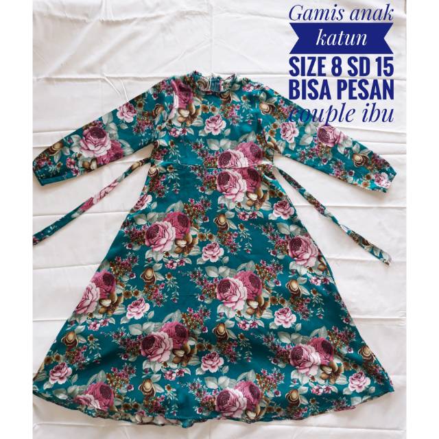 Pakaian Muslim Anak Katun Jepang Gamis warna hijau tosca no 8 sd 15 / remaja bisa sarimbit ibu