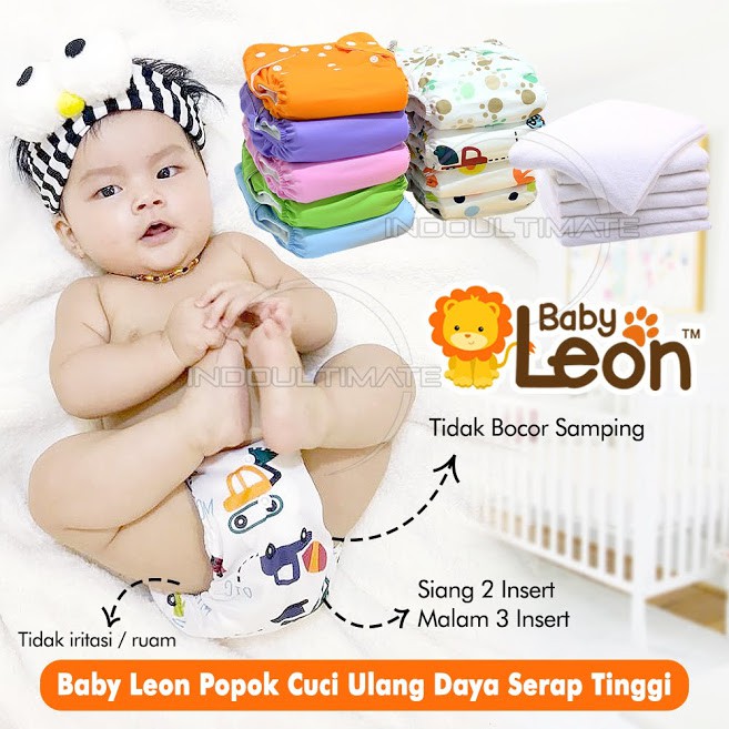 ORI BABY LEON Clodi popok kain bayi motif FREE INSERT baby cloth diapers diaper newborn