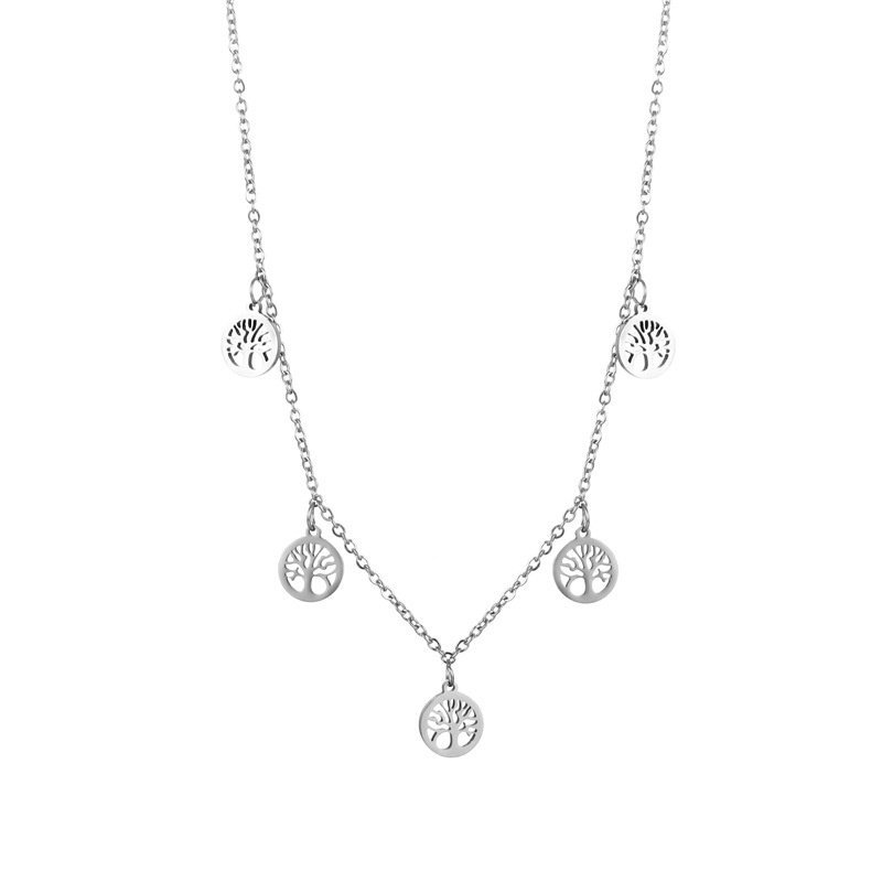 Singapura berongga Beruntung pohon kalung stainless steel berpayet dunia pohon kalung wanita punk hi