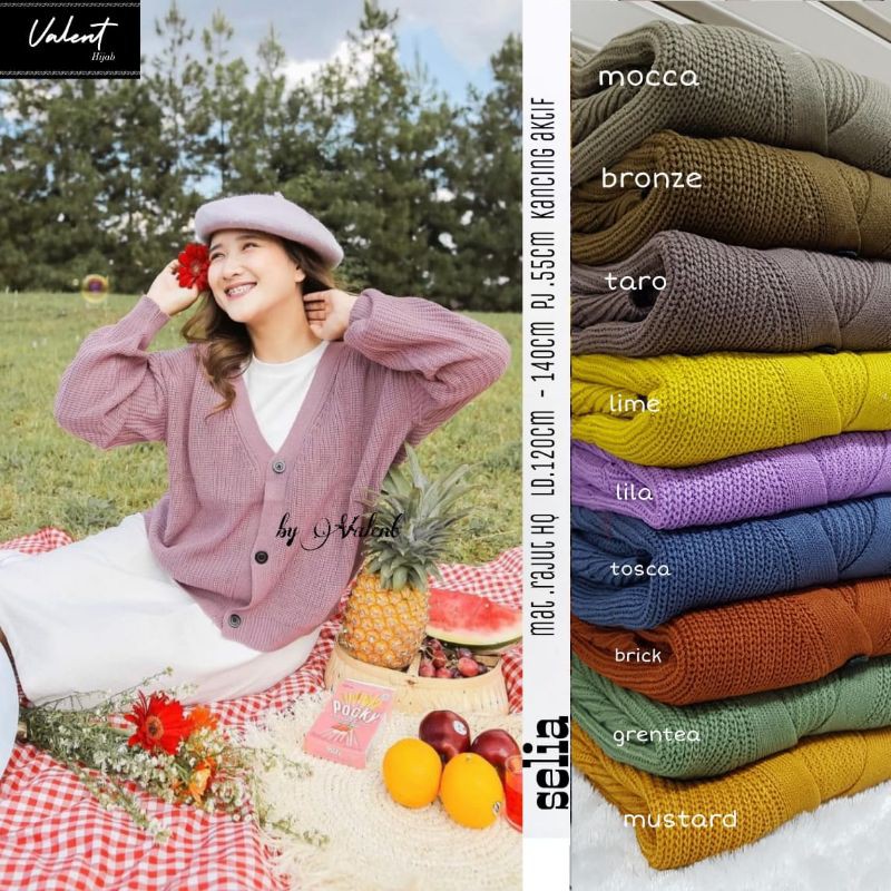 Selia kardigan rajut kancing semi crop oversized / Knit Cardy premium 7Gauge