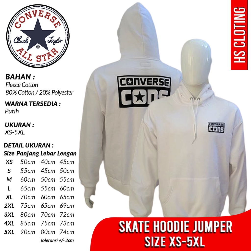 Jaket Skate XS-5XL CONVERSE CONS All Star Chuck Taylor Star Chevron Hoodie Jumper Putih Bahan Katun 