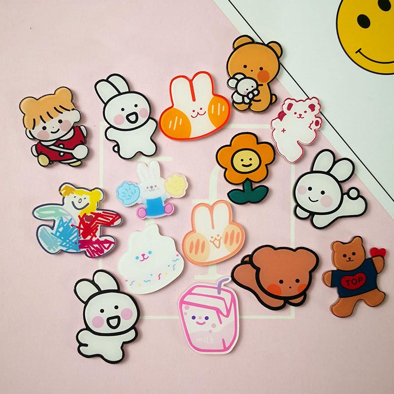 Ins Acrylic Brooch Tide Cute Creative Cartoon Girl Clothes Backpack Pendant Badge Pin Sweet Heart Jewelry