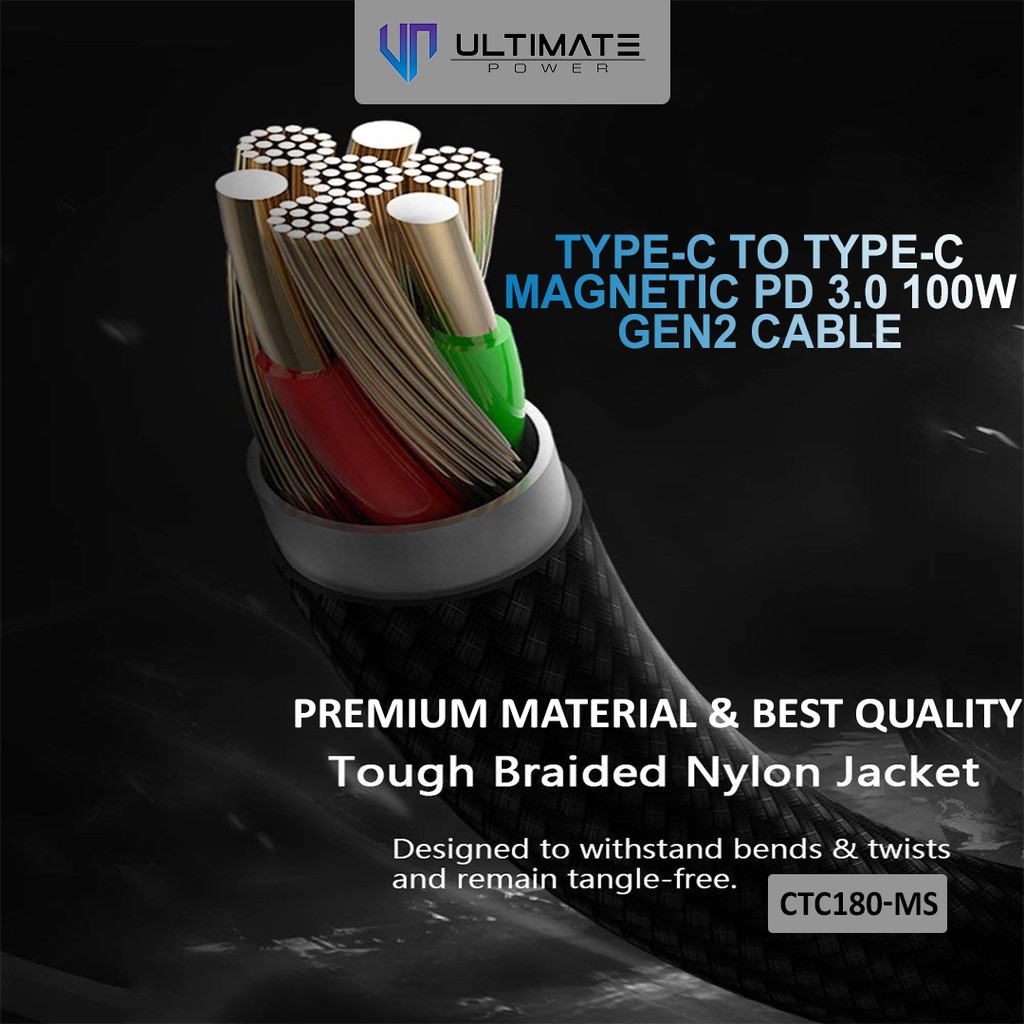 Ultimate Power Type C to Type C Magnetic PD Cable 100W Gen 2 1.8M 5A