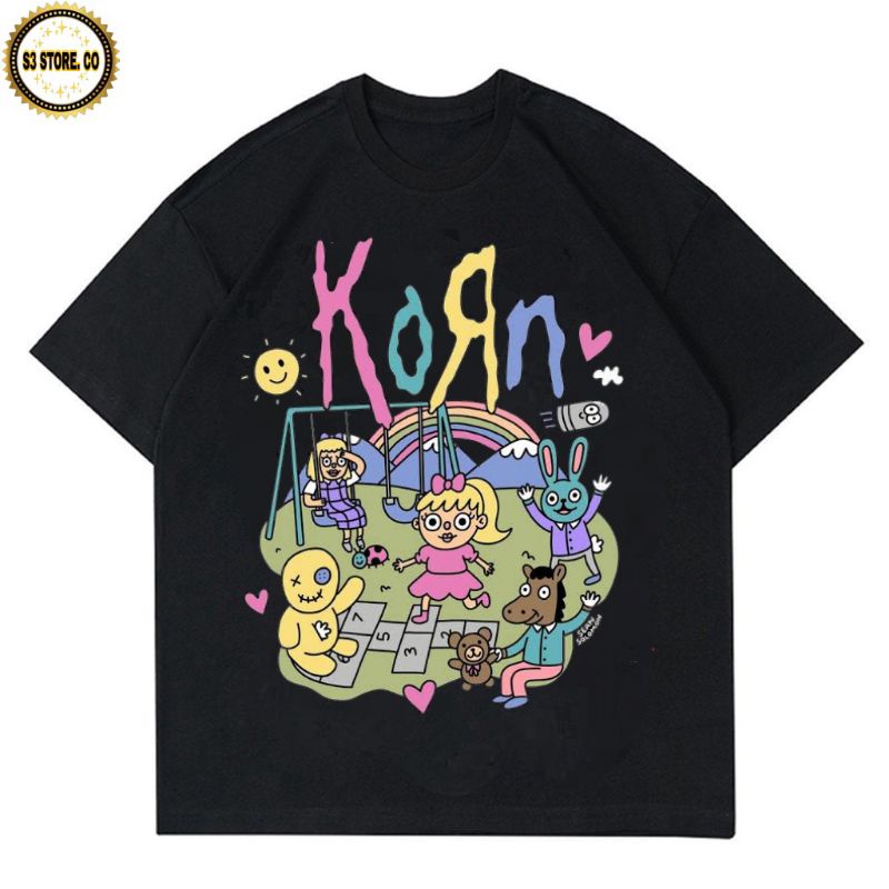 KAOS BAND KORN CARTOON T-SHIRT BAND METAL VINTAGE music rock UNISEX pria wanita Dewasa Rap tee