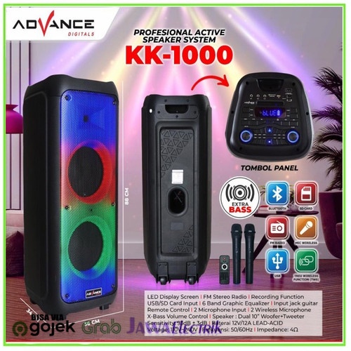 ADVANCE Speaker Portable Bluetooth 2 x 10 Inch K1000 / 2 Mic Wireless