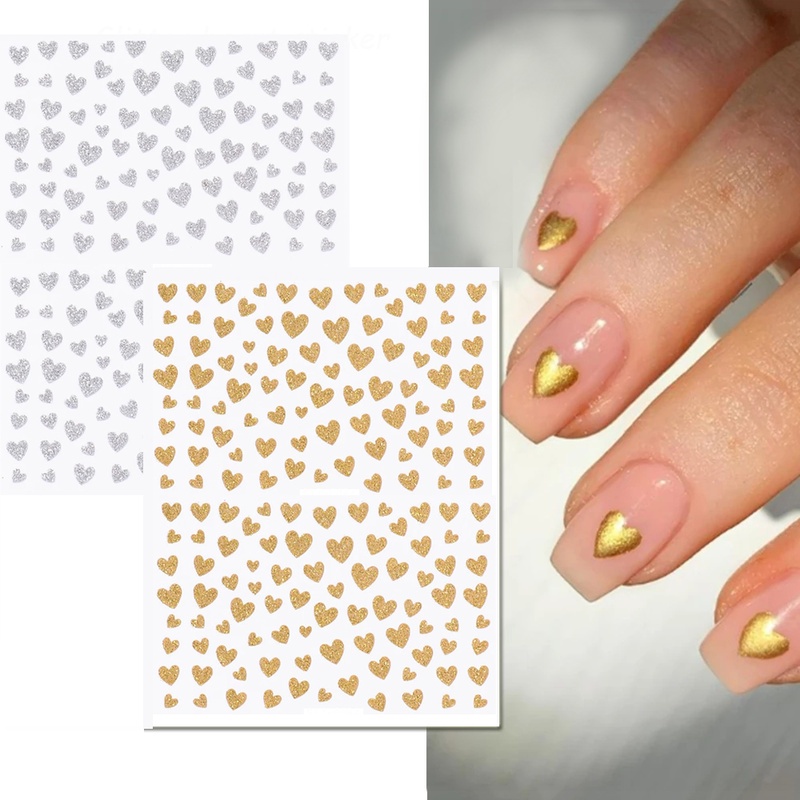 Stiker Kuku 3D Bentuk Hati Warna-Warni Untuk Dekorasi Nail Art