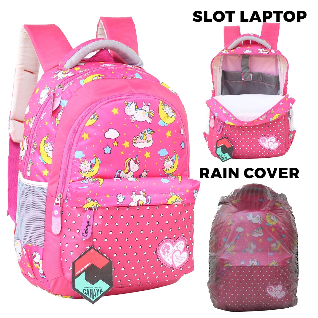 Tas Anak Perempuan Unicorn Hello Kitty Bonus Tempat Pensil Raincover Ransel Gendong Anak Ransel SD SMP Remaja Perempuan Cewek Fashionable Backpack Stylish Keren Multifungsi Backpack Cahaya Kitty Tas Import Bahan Tebal Jahitan Kuat Laptop In LKS Buku Tema