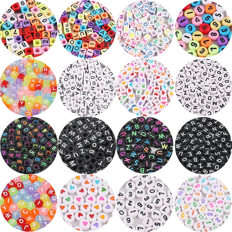 100pcs Manik-Manik Bulat Motif Huruf Alfabet Bahan Akrilik Untuk Membuat Perhiasan Handmade Diy